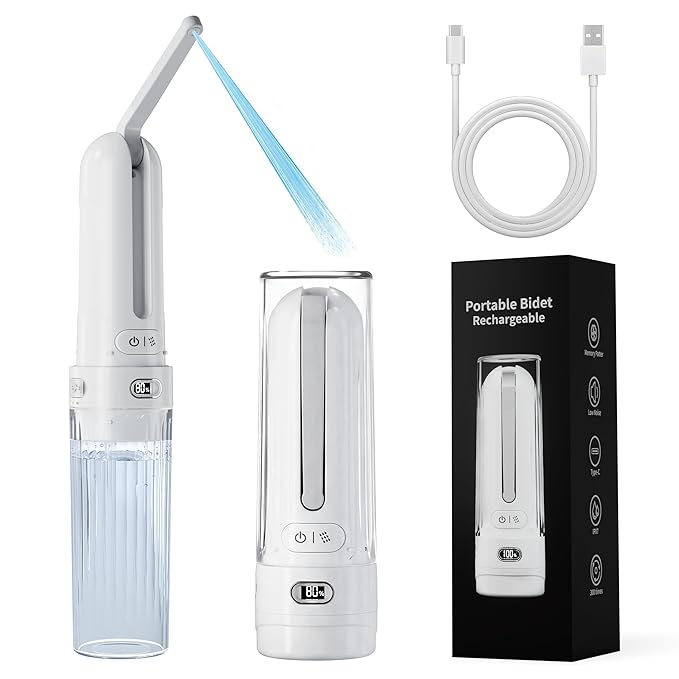 Portable Baby Bidet & Cloth Diaper Sprayer - Travel Irrigator for Baby Butt Cleaning, Rechargeable Handheld Sprayer, 28mm Bottle Compatible (White)