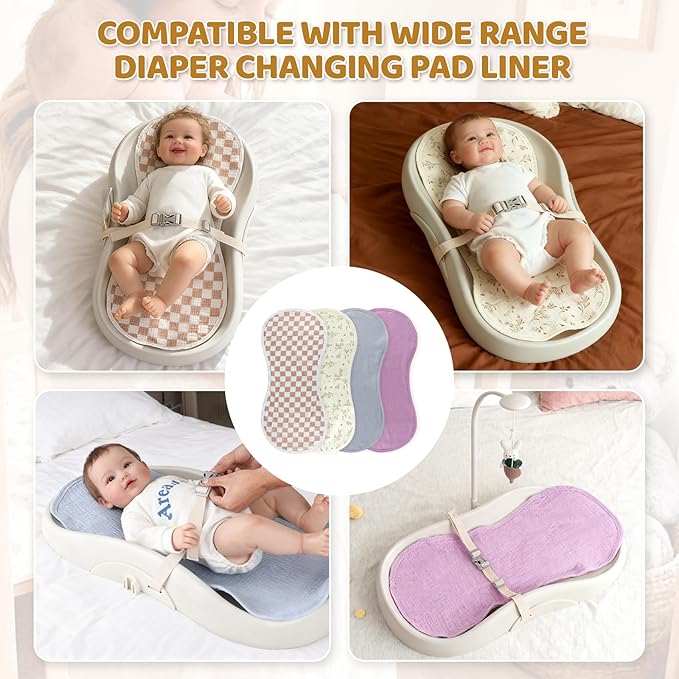4-Pack Muslin Changing Pad Liners, Extra Thick & Ultra Soft for Warm Comfort, Waterproof Diaper Mat for Keekaroo Peanut & All Standard Baby Changers, 2-Sided Reusable (Brown)