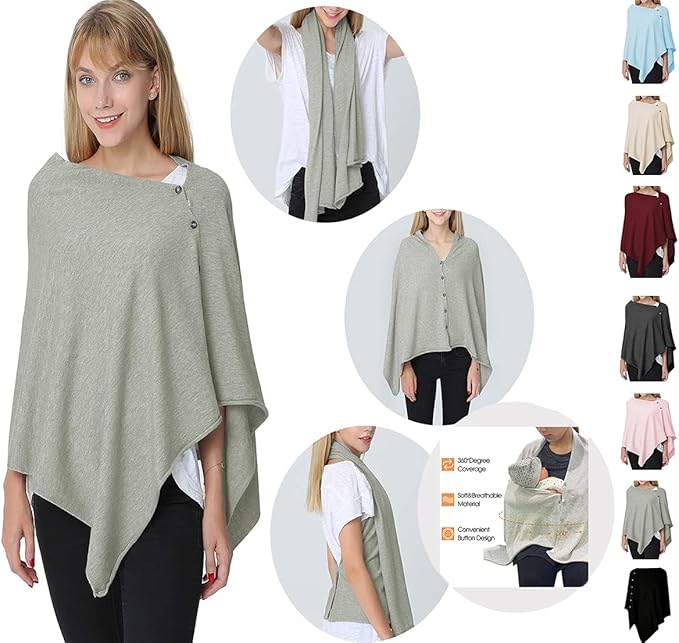 stylesilove Multi-Use Knit Nursing Shawl Poncho Adjustable Buttons for Breastfeeding Protection Nursing Cover Infinity Scarf