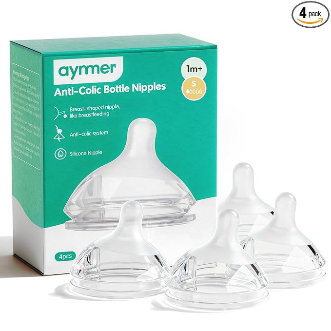 Aynmer Natural Flow Baby Bottle Silicone Nipple，0+ Months, 4 Counts (S)