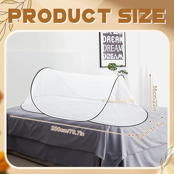 2 Pcs Large Pop Up Mosquito Net for Bed 78 * 31 * 22 Inch Portable Foldable Mosquito Netting for Camping Outdoor Indoor Travel Patio Bug Net Mesh Tent Canopy for Adults Bedroom, White