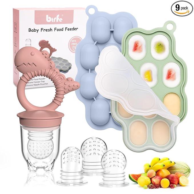Baby Breastmilk Popsicle Molds & Fruit Feeder Pacifier, Silicone Baby Food Freezer Tray Storage Containers for Infant Teething Self Feeding