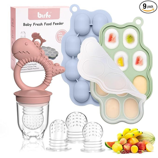 Baby Breastmilk Popsicle Molds & Fruit Feeder Pacifier, Silicone Baby Food Freezer Tray Storage Containers for Infant Teething Self Feeding