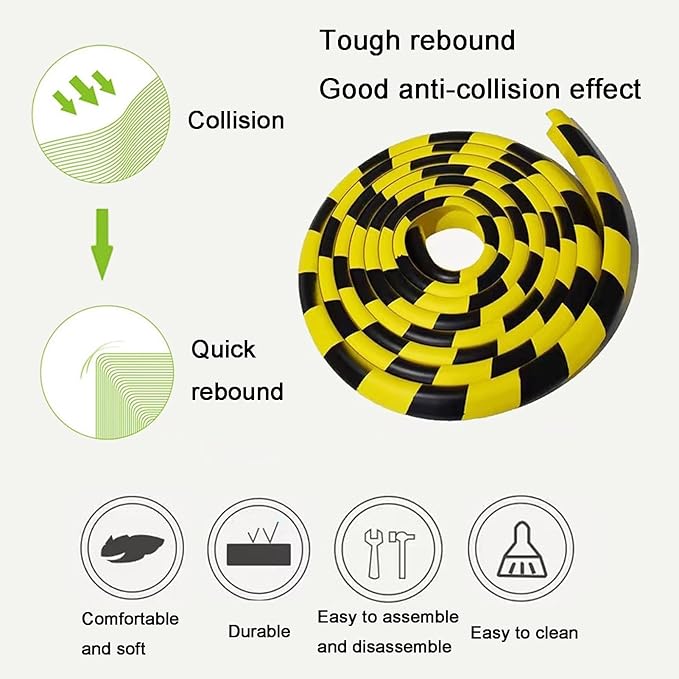 Wall Edge Corner Guards, 196.9in/5m Yellow Black Safety Bumpers, Self-Adhesive Foam Protector Padding, Warehouse Racks, Shelves, Garage & Equipment Protection (1, Yellow+Black, 196.5in/5m)