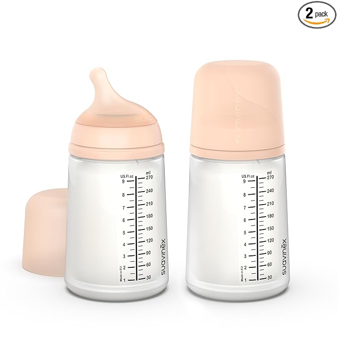Suavinex Zero Zero Anti Colic Baby Bottle, No 1 Spanish Baby Bottle Brand, Minimizes Bottle Rejection & Nipple Confusion, Perfect for Breastfeeding Babies, 2 PK 9 oz, Fair Tone, Medium Flow