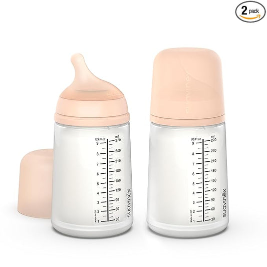 Suavinex Zero Zero Anti Colic Baby Bottle, No 1 Spanish Baby Bottle Brand, Minimizes Bottle Rejection & Nipple Confusion, Perfect for Breastfeeding Babies, 2 PK 9 oz, Fair Tone, Medium Flow