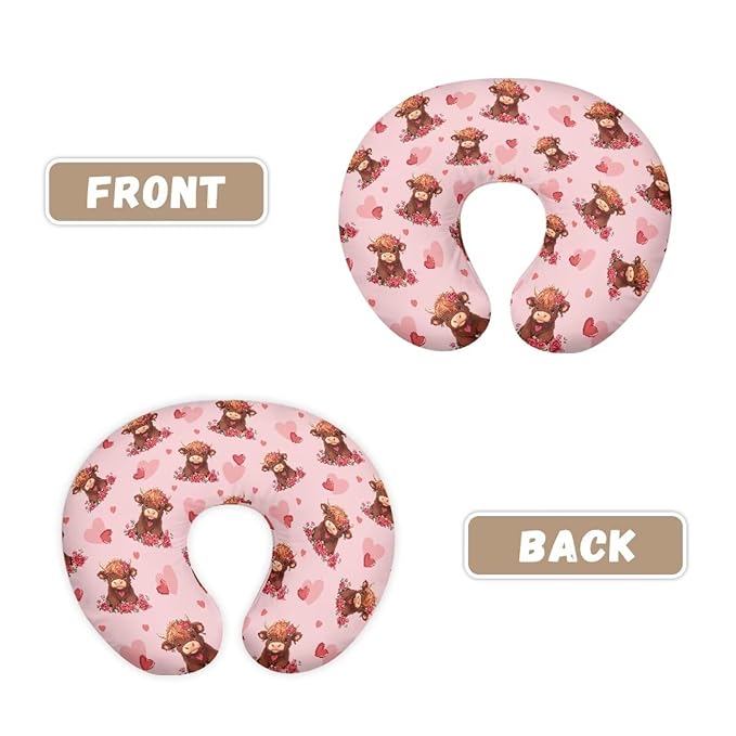 Highland Cow Nursing Pillow Cover for Baby Girls Boys Nursing Pillowcase Stretchy Breastfeeding Pillow Slipcovers for Newborn Girl Boy Love Heart Nursing Pillowcovers Pink