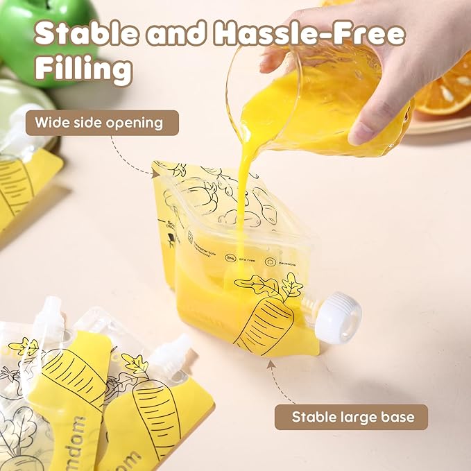 20 Pack Reusable Baby Food Pouches for Toddlers, Refillable Squeeze Pouch for Applesauce Yogurt Homemade Organic Puree Juice Snack for Baby Kids Students, Storage Containers, BPA Free, 5oz