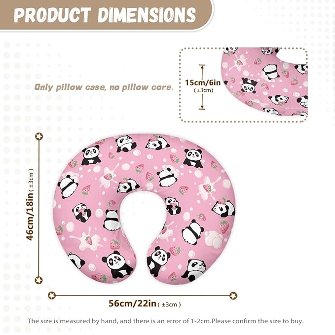 Forchrinse Cute Panda Nursing Pillow Cover for Baby Girls Breastfeeding Pillow Case Nursing Pillow Slipcover Easy to Care