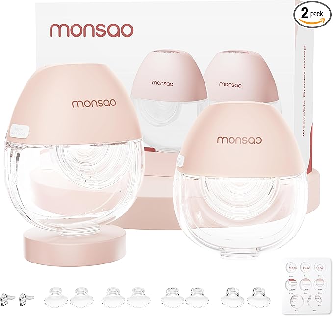 Wearable Electric Breast Pump, Hands-Free Portable Electric Pump with 3 Modes & 12 Intensive Levels, Whisper-Quiet & Lightweight for Travel, Custom Fit with 15/18/21/24mm Flanges(2 Pack)