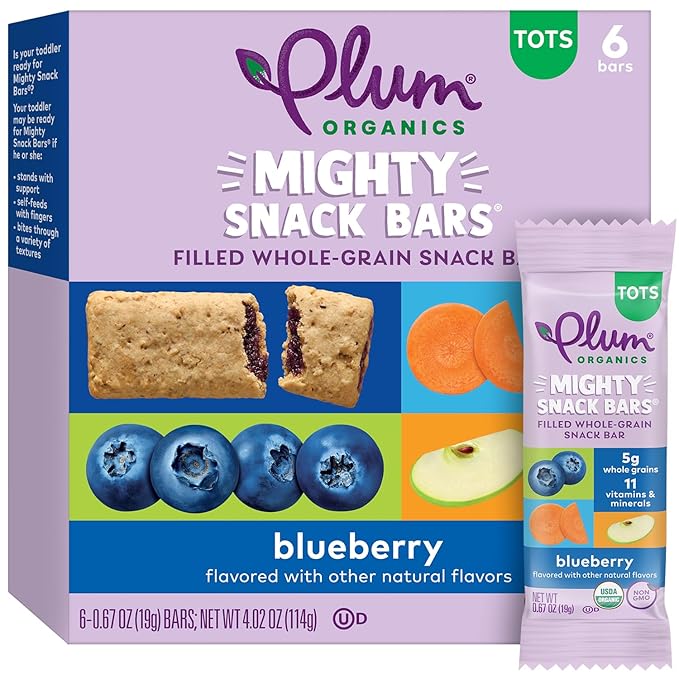 Plum Organics Mighty Snack Bars Variety Pack - Blueberry and Strawberry - 0.67 oz Bars (Pack of 48) - Organic Fruit and Vegetable Toddler Food Snack Bars