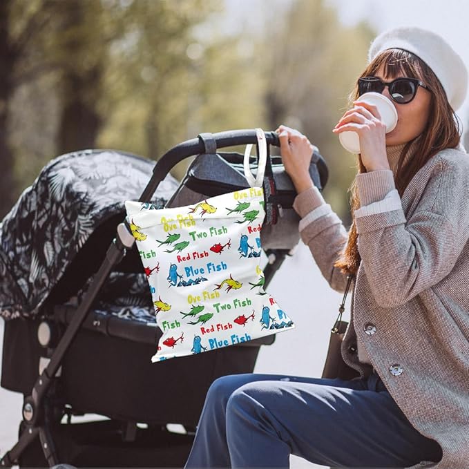 Waterproof Cloth Diaper Wet Dry Bag Reusable Travel Beach Pool Daycare Soiled Toddler Items Yoga Gym Bag for Swimsuits Wet Clothes Bags - Fish Pattern