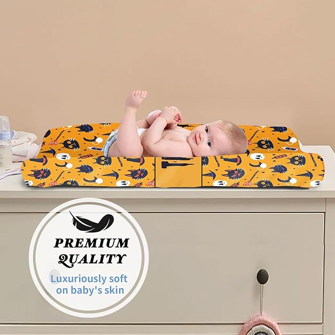 KAINSY Personalized Halloween Pumpkin Ghost Print Changing Pad Cover, Custom Diaper Change Table Sheets with Name, Soft Jersey Knit Change Table Sheets, 2 Pack Changing Pad Covers (16" x 32")