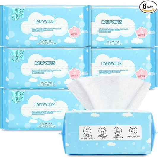 Dry Baby Wipes Sensitive Skin Unscented Soft Travel Wipes for Newborn Face Hands 6 Packs (600 Count)