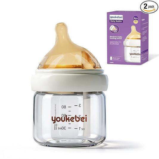 Glass Baby Bottle for Newborns – Anti-Colic, BPA-Free, Safe Glass Baby Bottle with Slow Flow Nipple(SS), Breastfeeding Friendly, 0 Months+, 3oz