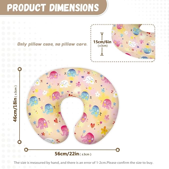 Soft and Comfy Nursing Pillow Cover for Boy and Girl,Reversible U-Shaped Nursing Pillow Cover: Dual-Sided Comfort for Breastfeeding and Bottle Feeding, Fits Original Bopy,Colorful Elephants
