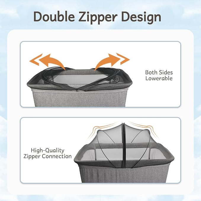Bassinet Cover to Keep Cats Out, Mosquito Net Cover with 2-Way Zipper for Baby Crib, Black