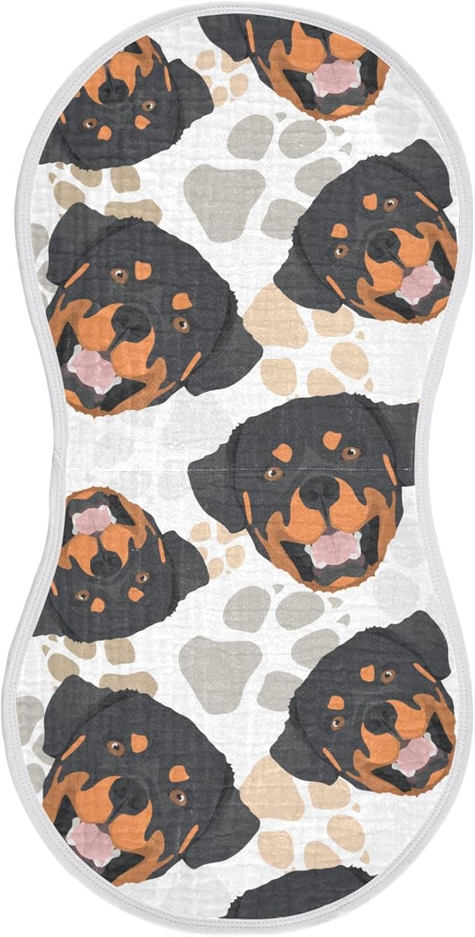Muslin Burp Cloths for Baby Boys and Girls - 1-Pack Ultra Absorbent Rottweiler Dog Muslin Washcloths, Newborn Towel, Milk Spit Up Rags, Burp Cloth Bib for Unisex, 22 x 11 Inch