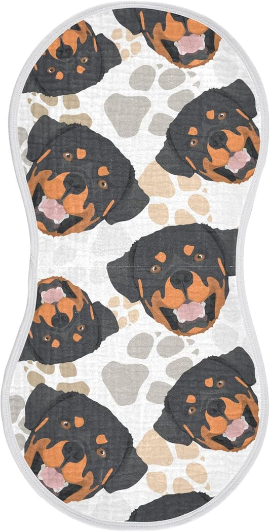 Muslin Burp Cloths for Baby Boys and Girls - 1-Pack Ultra Absorbent Rottweiler Dog Muslin Washcloths, Newborn Towel, Milk Spit Up Rags, Burp Cloth Bib for Unisex, 22 x 11 Inch