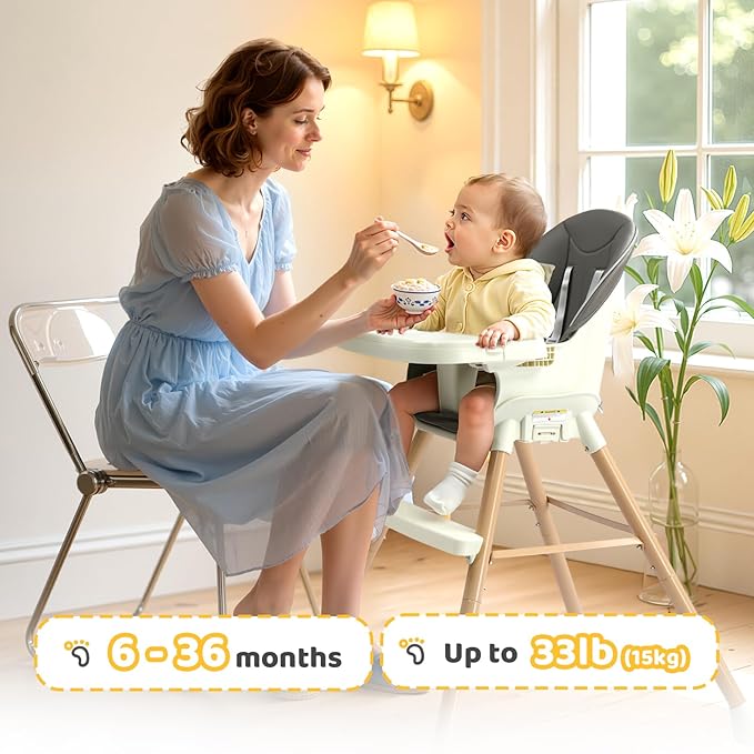 JOYMOR 5 in 1 Convertible Baby High Chair, Highchair for Babies and Toddlers, Easy Clean, Infant Highchair with Removable Double Tray & 5-Point Harness (Gray)