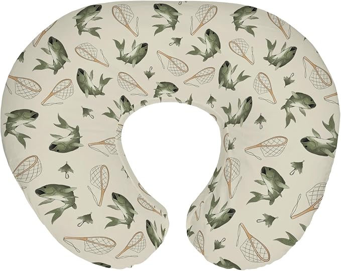 Gone Fishing Baby Nursing Pillow Covers for Boy Girl Vintage Bass Fishes Net Lake Nursery Pillowcase for Breastfeeding Pillows Fishing Lovers Gift Soft Stretchy Slipcovers for Newborn Infant