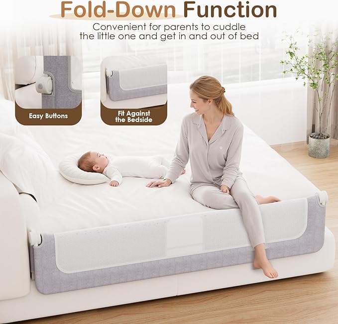 Bed Rail for Toddlers, 71 Inch Swing Down Toddler Bed Rails with Wider U-Shape Base, Breathable Baby Bed Rail Guard for King, Queen, Full, Twin Bed Rail for Baby