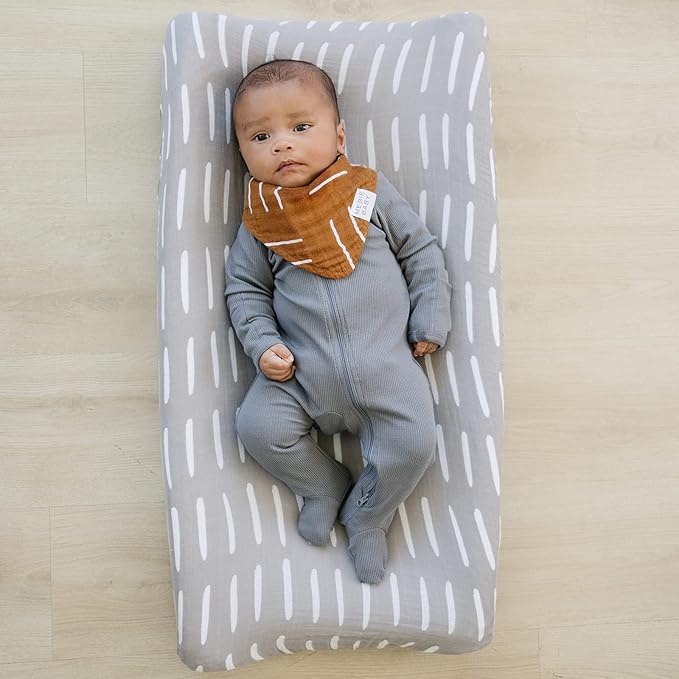 Mebie Baby Changing Pad Cover, Grey Dash, 100% Muslin Cotton Changing Table Pad Cover for Baby Boy and Girl, Designer Nursery Decor Covers, Diaper Changing Pad Cover for Changing Station