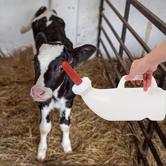 POPETPOP Calf Milk Feeder Bottle 1 Set Calves Nurser Bottles with Handle and Silicone Lamb Cow Nursing Feeding Bottle Farm Goats Milk Feeder Livestock Supplies