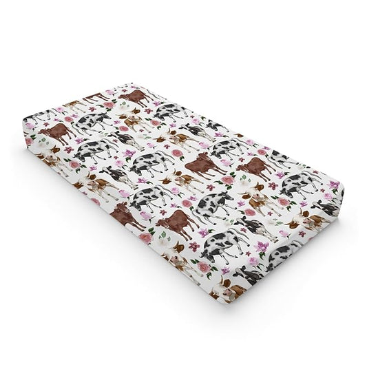 Cute Cows Changing Pad Covers Watercolor Cows Boho Floral Baby Nursery Diaper Changing Pad Sheets for Boys Girls Ultra Soft Breathable Stretch Changing Table Mat Sheets Cover 32''x16''