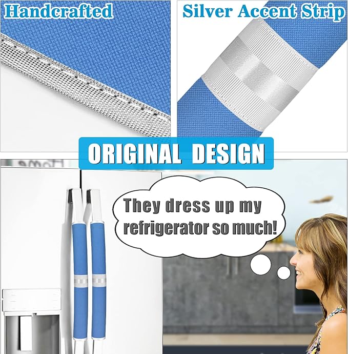 Refrigerator Door Handle Covers, Set of 6, Keep Your Kitchen Appliance Clean from Food Stains, Smudges, Drips, Oil, Washable and Form-Fitting, Protector for Fridge, Ovens, Dishwashers(Blue)