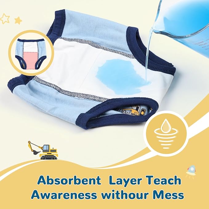 MooMoo Baby Cotton Potty Training Underwear 4 Packs Absorbent Training Pants for Boys and Girls 3T