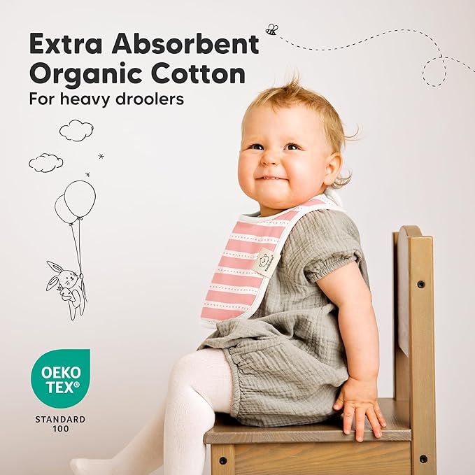 8-Pack Organic Baby Bibs for Boys, Girls - Soft Cotton Drooling and Teething Bibs for Baby Girl & Boy, Extra Absorbent, Easy To Clean & Put On for Toddler, Newborn, Infant 0-24 Months (Sweet Charm)