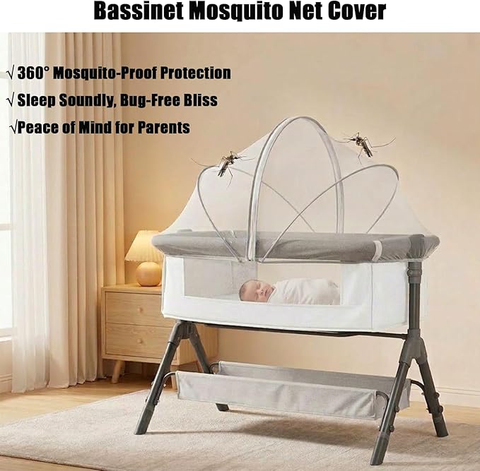PandaEar Bassinet Mosquito Net Cover, Universal Breathable Mesh Canopy with 2-Way Zipper & High-Elasticity Support, Infant Crib Tent Fits Most Mini Cribs, Bedside Sleepers & Playpens