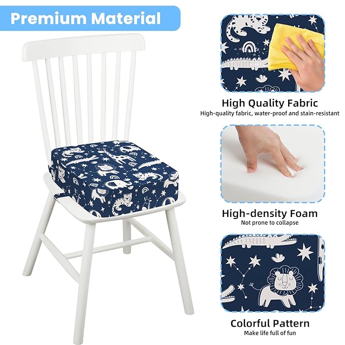 Toddler Booster Seat for Dining Table Kitchen Chair, Kids Booster Seat with Non-Slip Bottom and Adjustable Straps, 4" Detachable Washable Portable Travel Increasing Cushion (Woodland Animals)