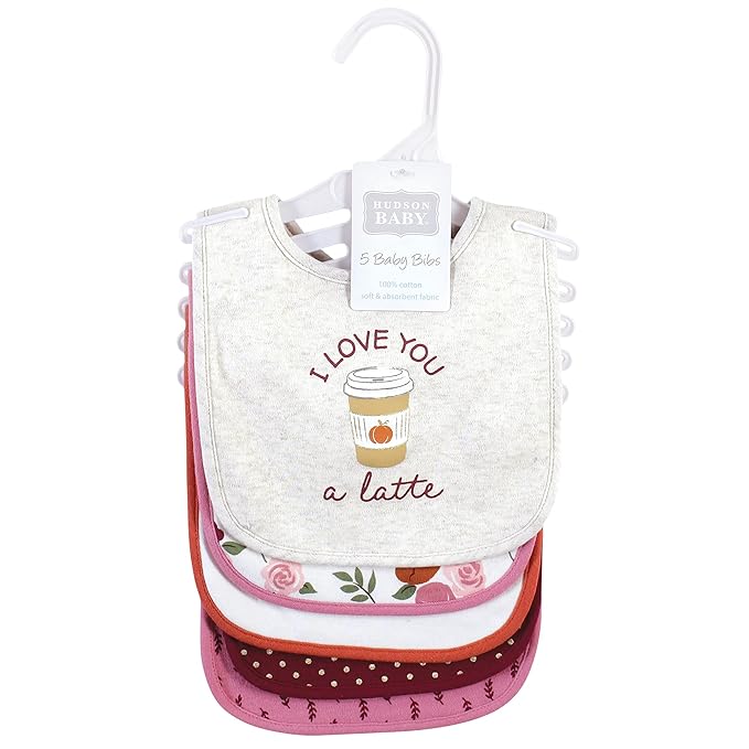Hudson Baby Unisex Baby Cotton Bibs, Pumpkin Spice, One Size
