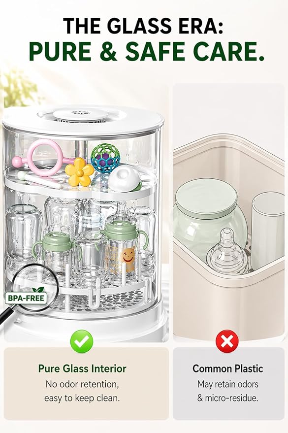 SIJING Bottle Washer & Sterilizer Dryer, Glass Baby Bottle Washer, No Plastic Contact, Automatic Bottle Cleaner with 360° Spray, High-Temp Steam for Pump Parts