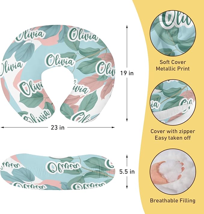 Customizable Flowers Baby Nursing Pillow Cover - Add Your Baby's Name, Ultra-Soft Stretch Fabric, Fits Standard Nursing Pillows, Ideal for Baby Showers Style 25