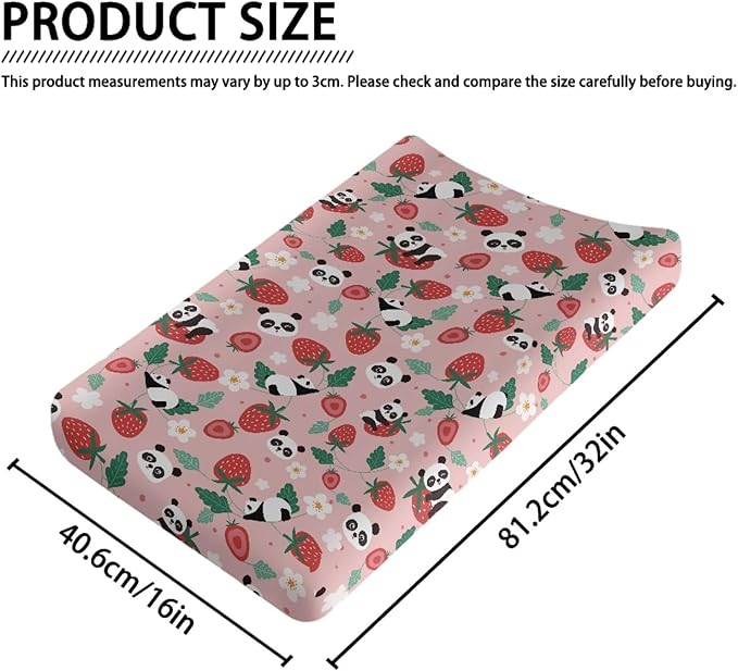GOSTONG Panda Strawberry Changing Pad Cover for Toddler Baby Girls Boys Diaper Change Table Sheet Cover Replacement Stretchy Changing Table Covers Soft Breathable