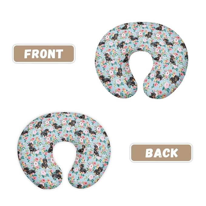 Jeiento Floral Black Dachshund Dog Nursing Pillow Cover Cartoon Blue Slipcover for Baby Removable Comfort Pillow Slipcovers for Breastfeeding U-Shaped Pillows