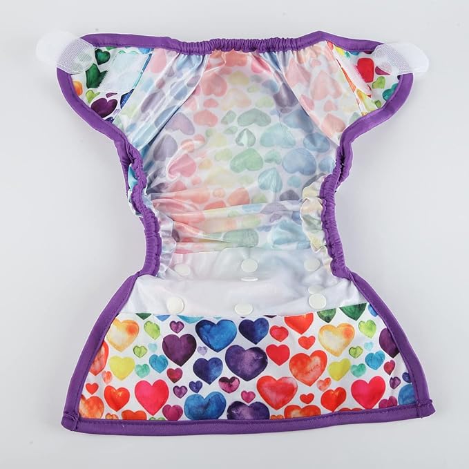 Baby Cloth Diaper Cover Nappy Hook and Loop Double Gusset 6.6lbs to 33lbs (Rainbow Hearts)