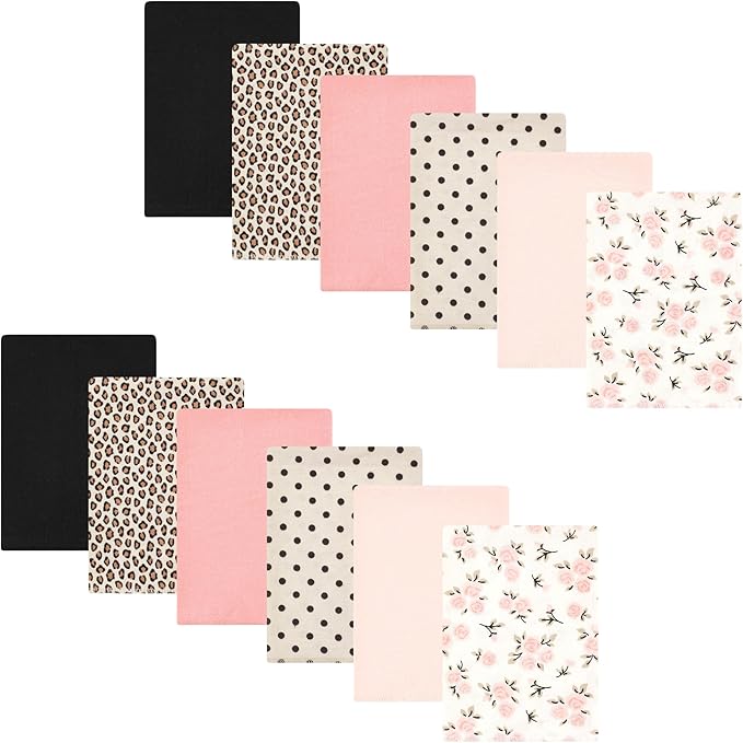 Hudson Baby Unisex Baby Cotton Flannel Burp Cloths Bundle, Neutral Pink Floral, One Size