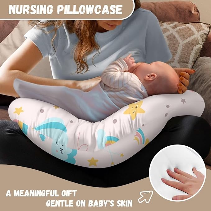 Hot Air Balloon Patterned Nursing Pillow Cover for Newborn Mothers, Specifically Designed for Original Breastfeeding Support Pillow Pink，Cartoon Clound Stars Moon(Cover Only)