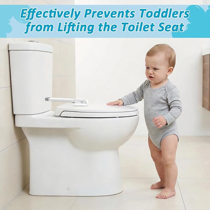Baby Toilet Lock (2 Pack) | Child Safety Toilet Seat Lock with 3M Adhesive, Universal Fit One‑Handed Easy Install Toilet Lid Lock