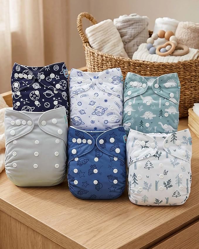 ALVABABY Baby Cloth Diapers 6 Pack with 12 Inserts Cloth Diaper Covers Adjustable Washable Reusable for Baby Girls and Boys 6DM137A