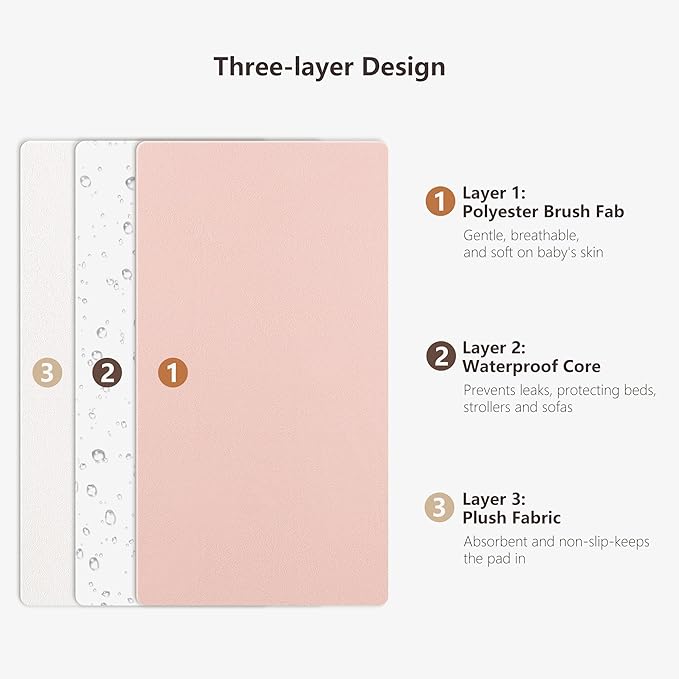 Susurration Baby Changing Pad Travel Changing Pad 2 Pack, 35 * 29.5 inch Portable Diaper Changing Pad Travel, Waterproof Changing Mat Diaper Bag Essentials - Pink&Flower
