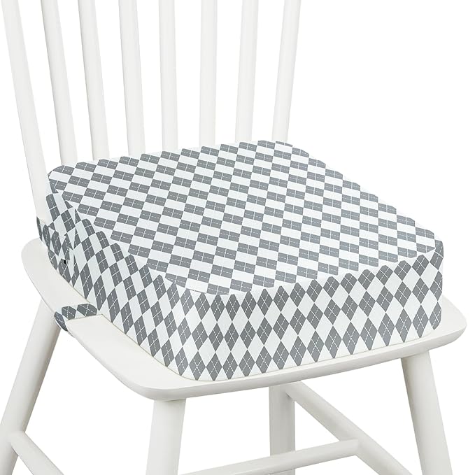 Toddler Booster Seat for Dining Table Kitchen Chair, Kids Booster Seat with Non-Slip Bottom and Adjustable Straps, 4" Detachable Washable Portable Travel Increasing Cushion (Geometric)
