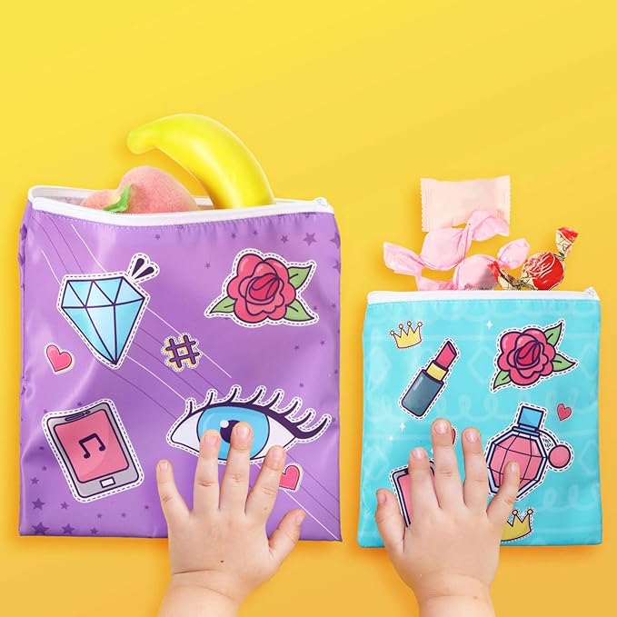 Paterr 4 Pcs Sandwich Bag Reusable Zipper Snack Bags Washable Food Safe Lunch Bags for Kids Students Adults Food (Novel)