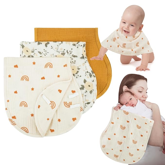 Muslin Burp Cloths with Snaps,Multi-Use Burpy Bib 100% Cotton for Spit Up & Drool,Large 22"X11" Extra Absorbent Burping Cloth for Newborn Boys Girls Essentials,Yellow