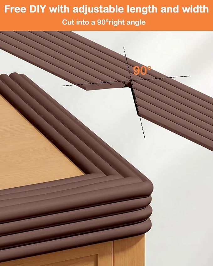 Corner Protector Baby, 16.5FT 0.4''Th W-Shape Edge Protector for Baby Proofing 4'' Wide Foam Fireplace Cushion Pre-Taped Safety Guard Bumper Pad for Furniture Wall Stair Door (Dark Brown)