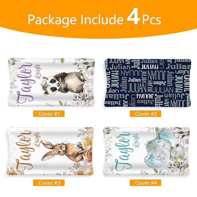 Custom Changing Pad Cover Set - Jersey Knit Comfy CozyUltra Soft Unisex Diaper Changing Table Covers with Personalized Name for Baby Boys Girls - Waterproof Ultra Soft 4 Pcs Set Style01